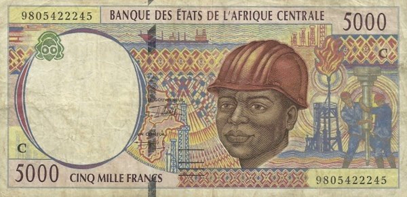 Front of Central African States p104Cd: 5000 Francs from 1998