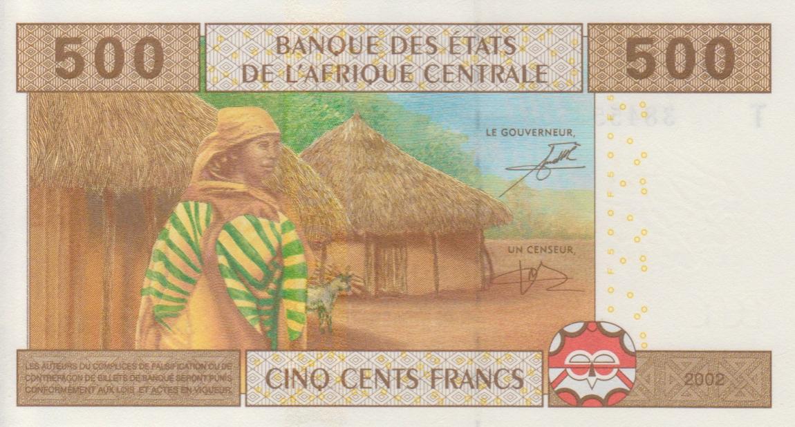 Back of Central African States p106Tb: 500 Francs from 2002