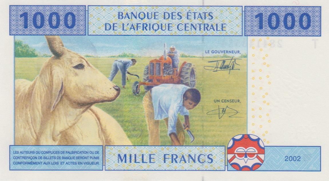 Back of Central African States p107Ta: 1000 Francs from 2002