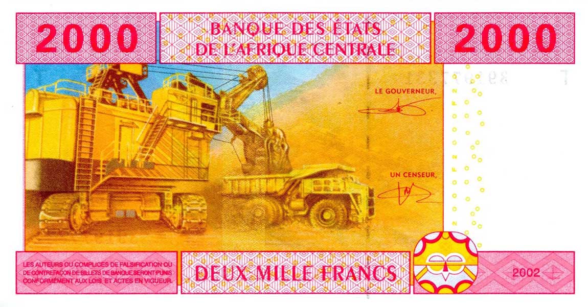 Back of Central African States p108Ta: 2000 Francs from 2002