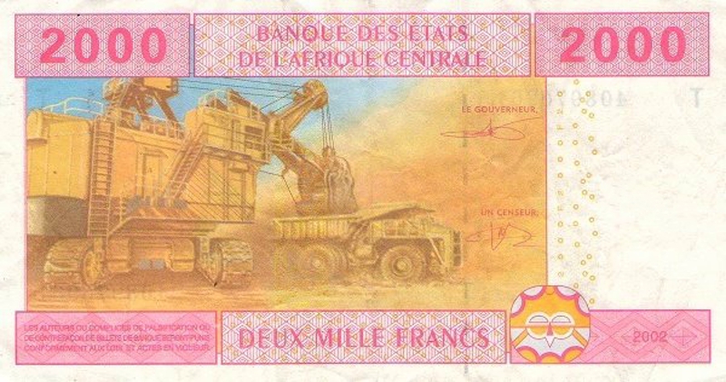 Back of Central African States p108Tc: 2000 Francs from 2002