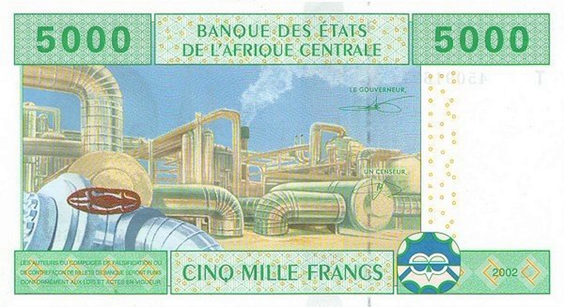 Back of Central African States p109Tb: 5000 Francs from 2002