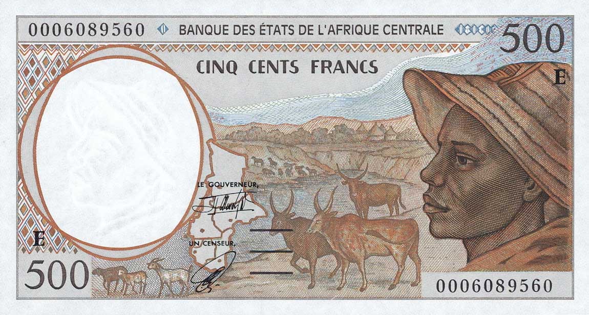 Front of Central African States p201Eg: 500 Francs from 2000
