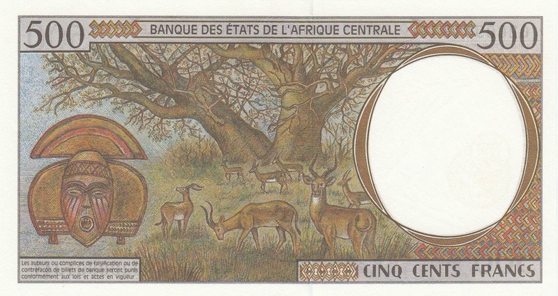 Back of Central African States p201Eh: 500 Francs from 2002