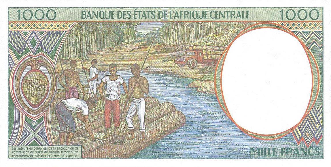 Back of Central African States p202Ee: 1000 Francs from 1998