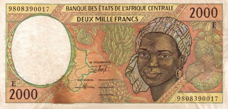 Front of Central African States p203Ee: 2000 Francs from 1998