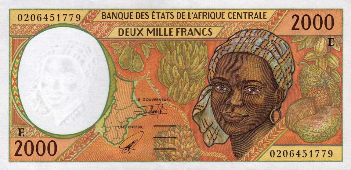 Front of Central African States p203Eh: 2000 Francs from 2002