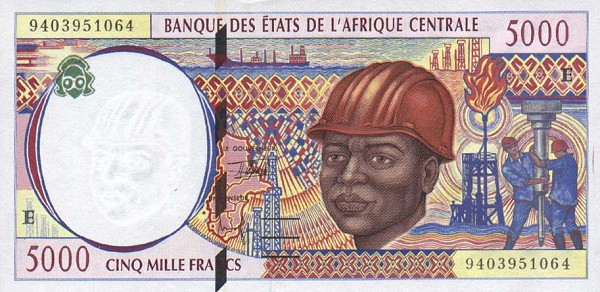 Front of Central African States p204Ea: 5000 Francs from 1994