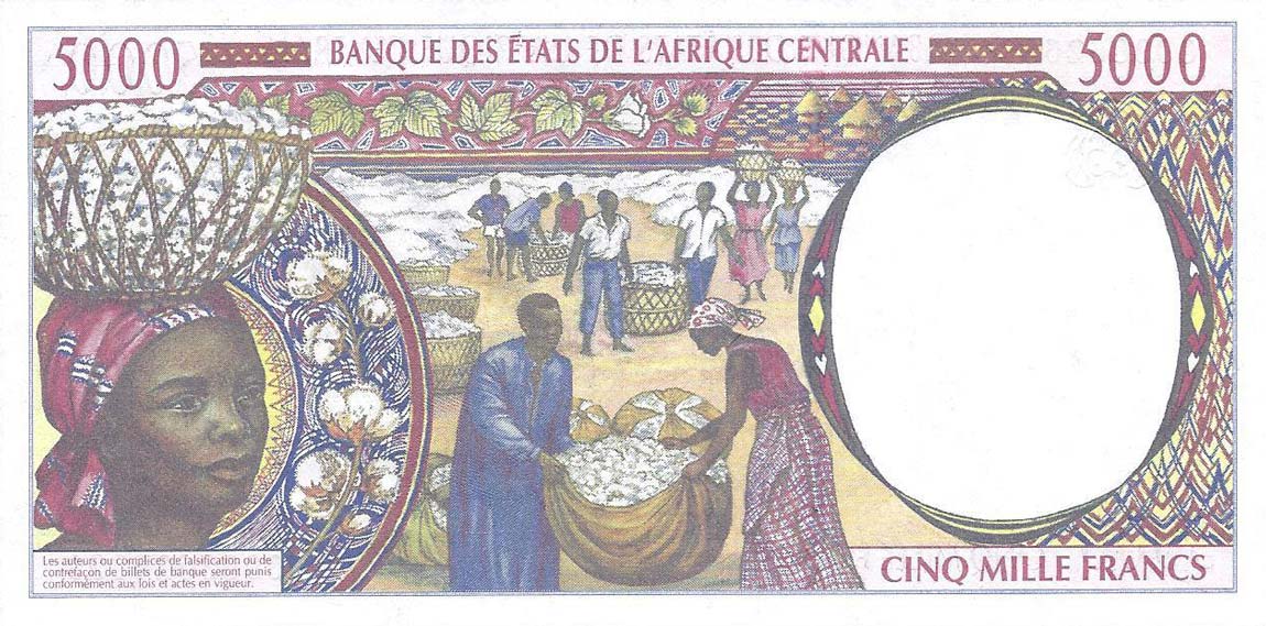 Back of Central African States p204Eg: 5000 Francs from 2002