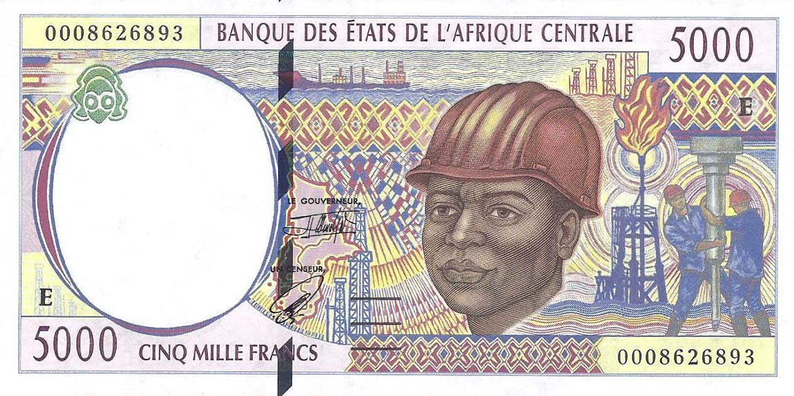 Front of Central African States p204Eg: 5000 Francs from 2002