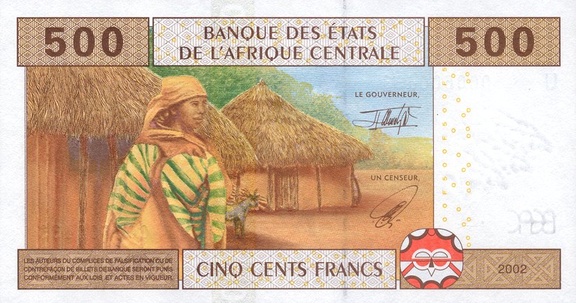 Back of Central African States p206Ua: 500 Francs from 2002