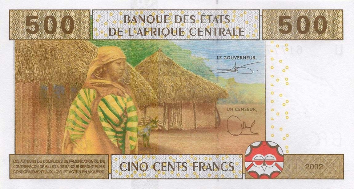 Back of Central African States p206Ud: 500 Francs from 2002