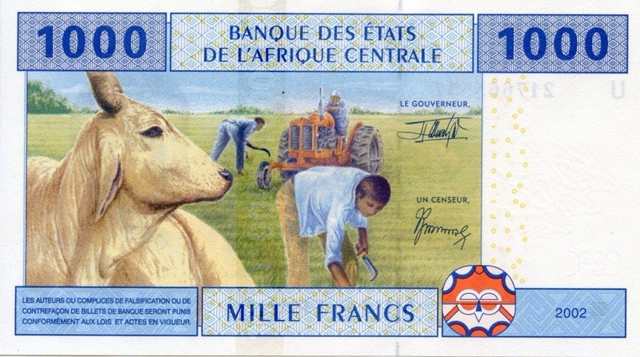 Back of Central African States p207Ub: 1000 Francs from 2002