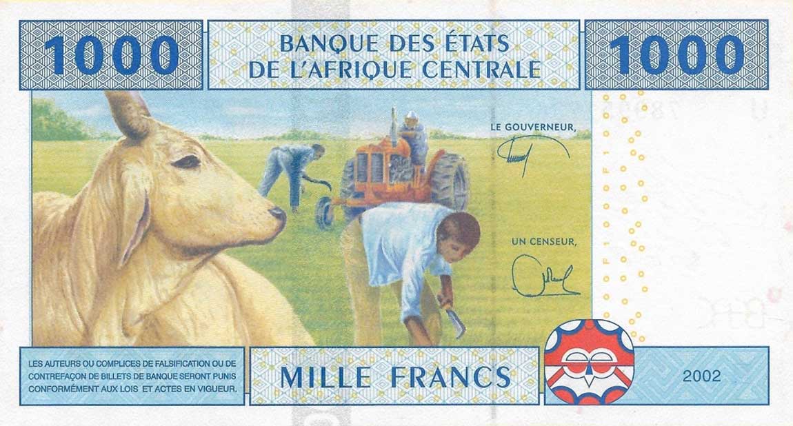 Back of Central African States p207Ue: 1000 Francs from 2002