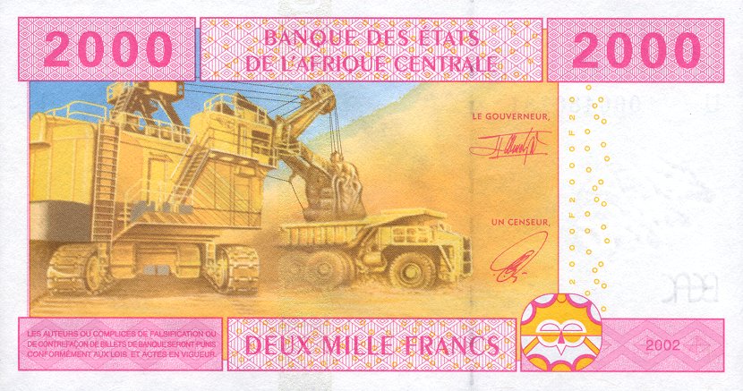 Back of Central African States p208Ua: 2000 Francs from 2002