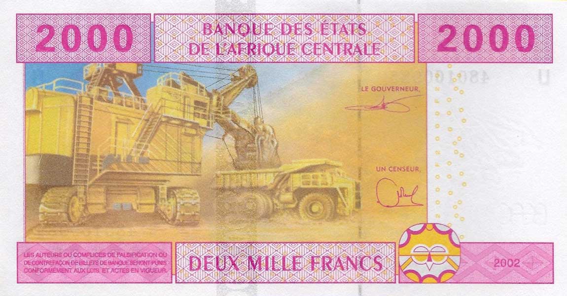 Back of Central African States p208Ud: 2000 Francs from 2002