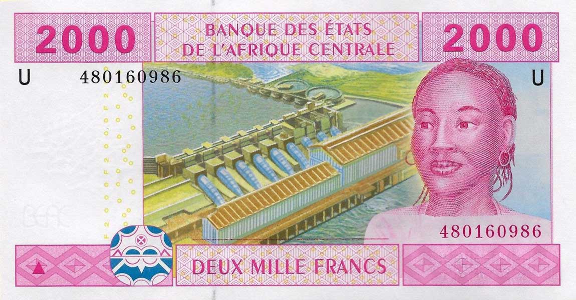 Front of Central African States p208Ud: 2000 Francs from 2002