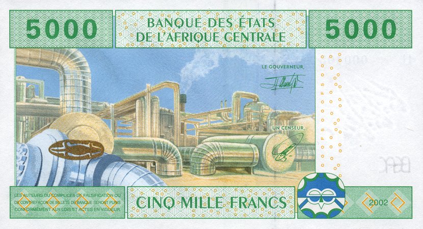 Back of Central African States p209Ub: 5000 Francs from 2002