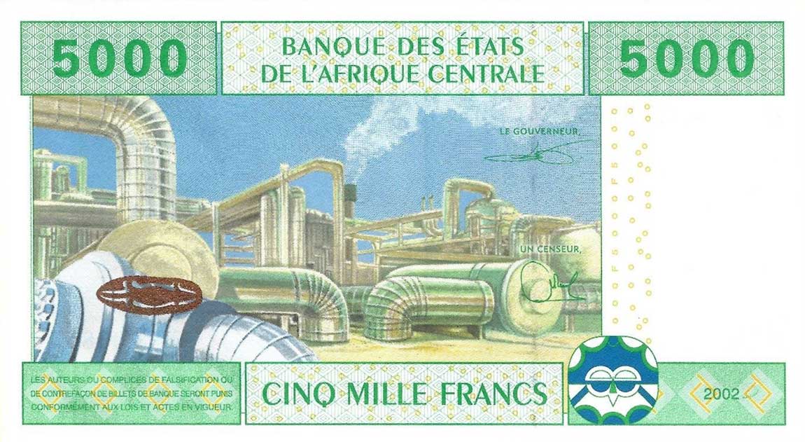 Back of Central African States p209Ud: 5000 Francs from 2002