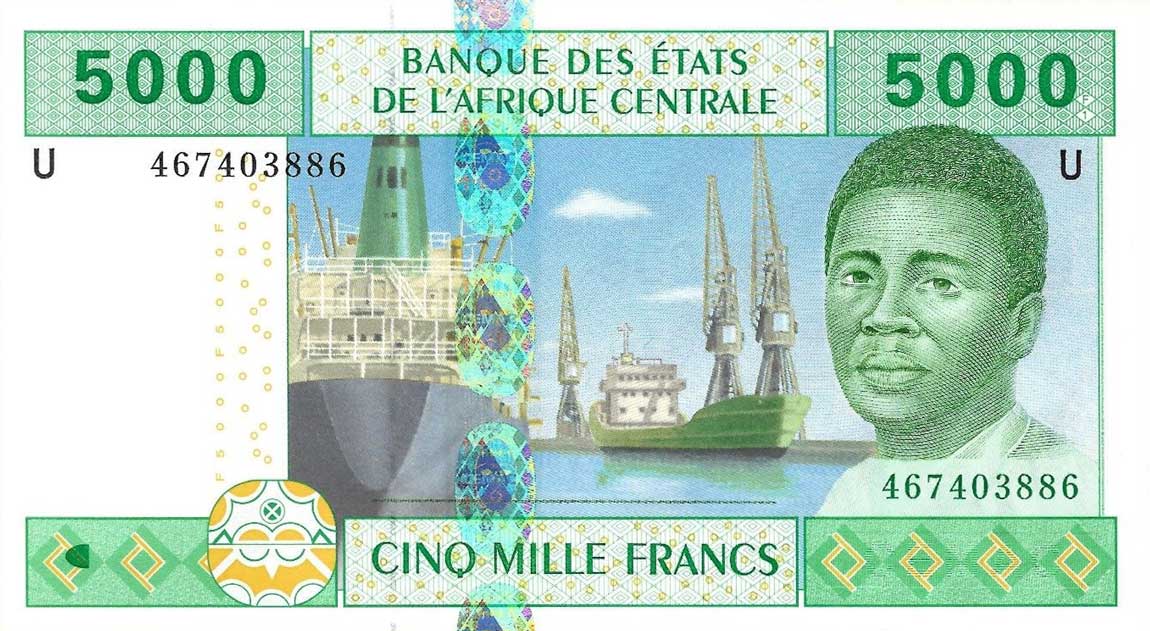 Front of Central African States p209Ud: 5000 Francs from 2002