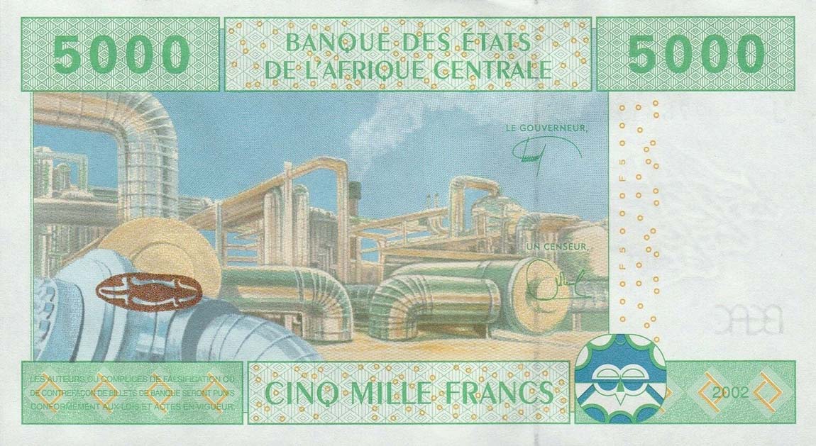 Back of Central African States p209Ue: 5000 Francs from 2002