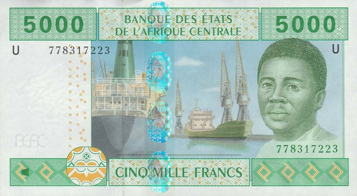 Front of Central African States p209Ue: 5000 Francs from 2002