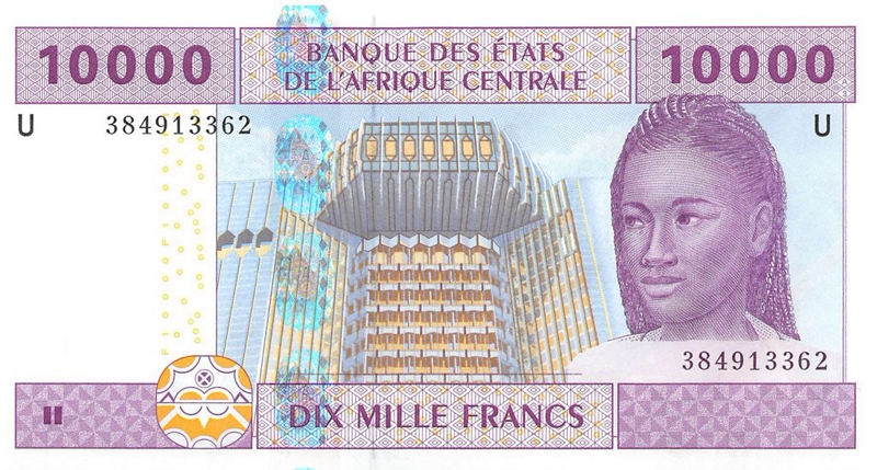 Front of Central African States p210Uc: 10000 Francs from 2002