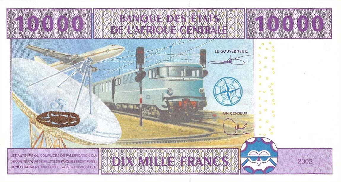 Back of Central African States p210Ud: 10000 Francs from 2002