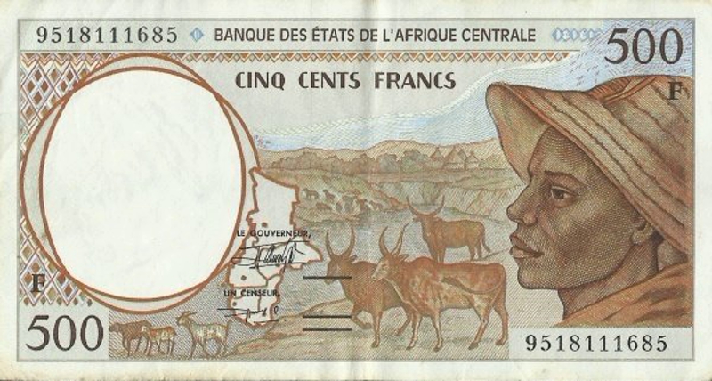 Front of Central African States p301Fc: 500 Francs from 1995