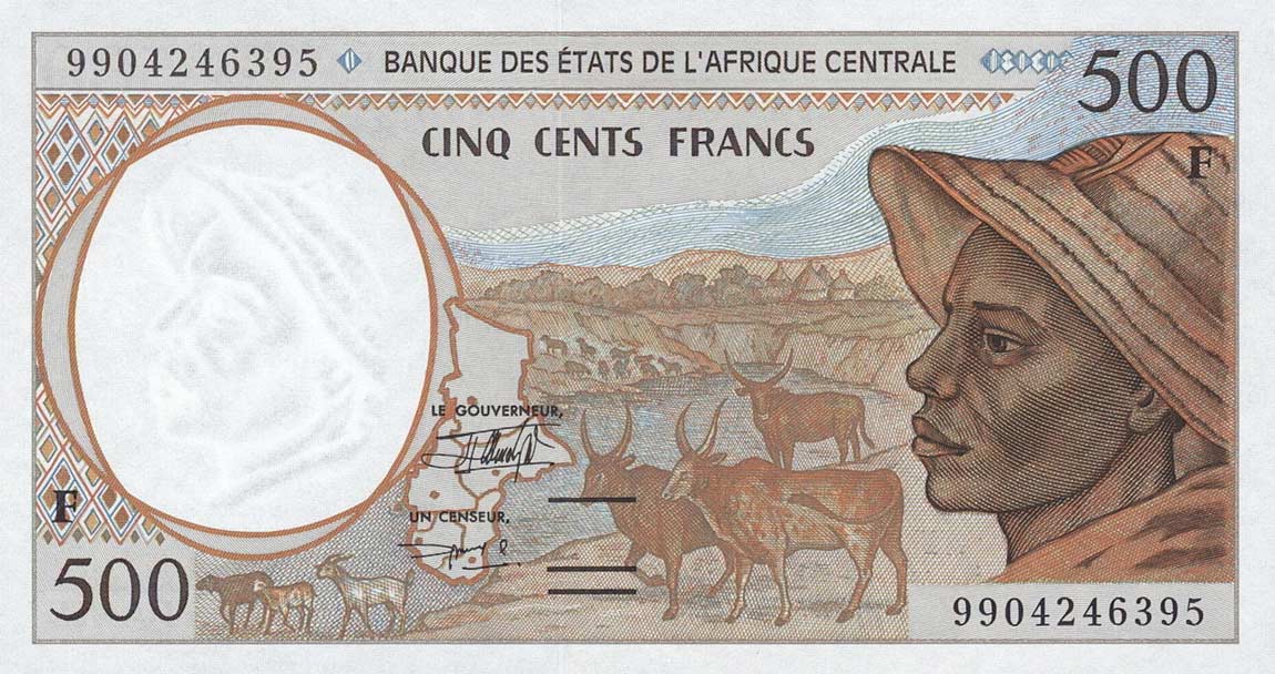 Front of Central African States p301Ff: 500 Francs from 1999