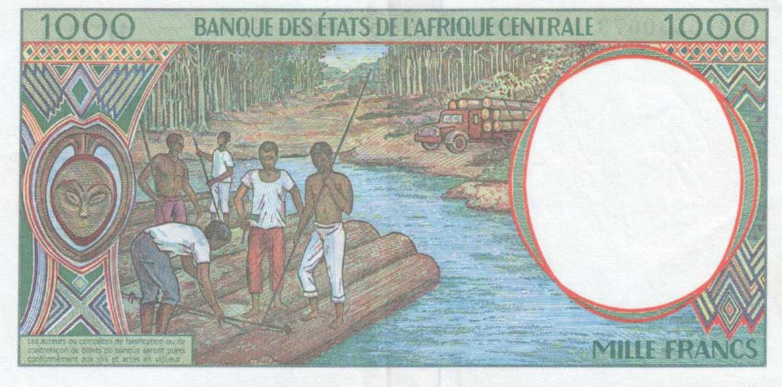 Back of Central African States p302Fa: 1000 Francs from 1993