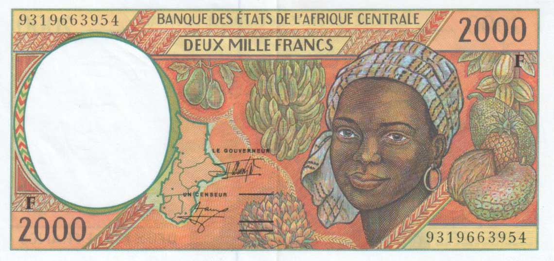 Front of Central African States p303Fa: 2000 Francs from 1993