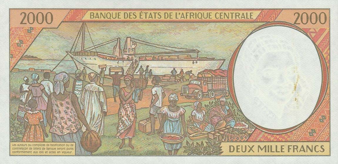 Back of Central African States p303Fb: 2000 Francs from 1994