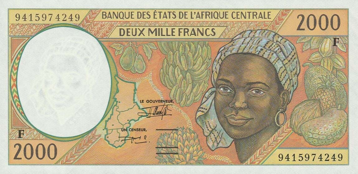 Front of Central African States p303Fb: 2000 Francs from 1994