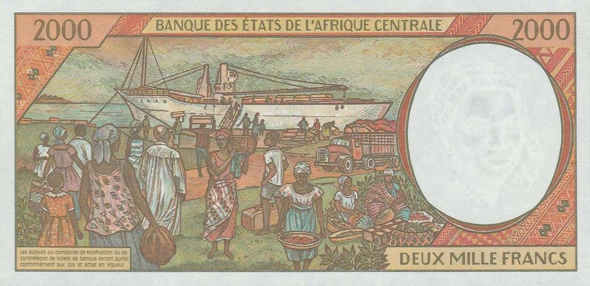 Back of Central African States p303Fg: 2000 Francs from 2000