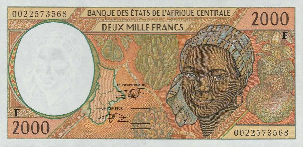 Front of Central African States p303Fg: 2000 Francs from 2000