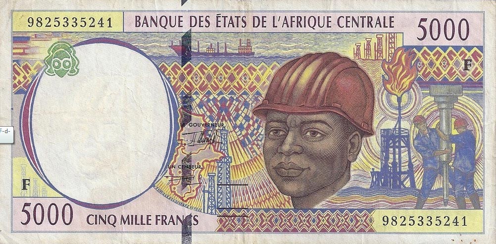 Front of Central African States p304Fd: 5000 Francs from 1998