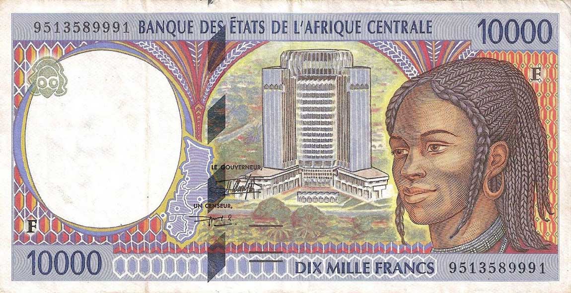 Front of Central African States p305Fb: 10000 Francs from 1995