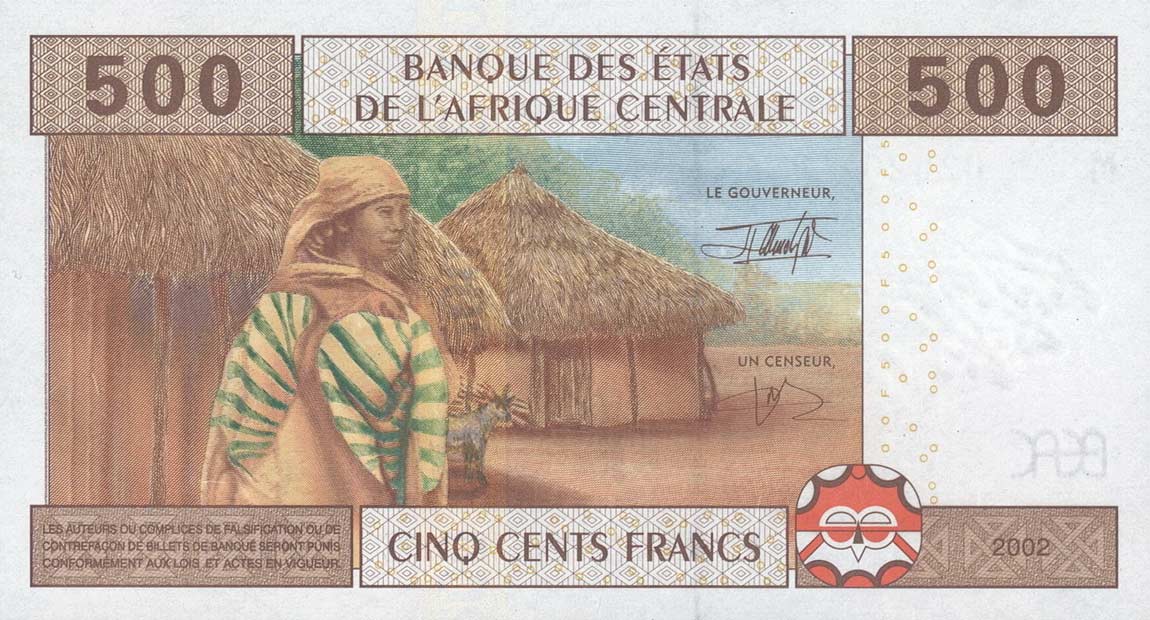 Back of Central African States p306Ma: 500 Francs from 2002