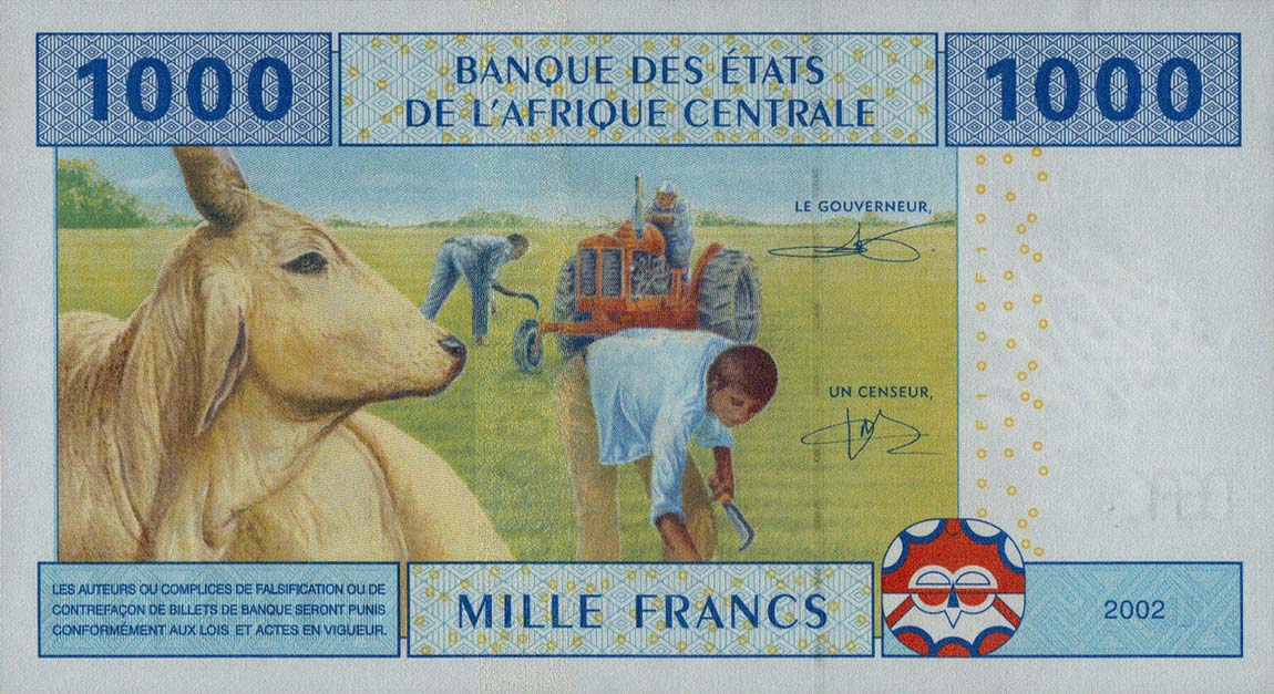 Back of Central African States p307Mc: 1000 Francs from 2002