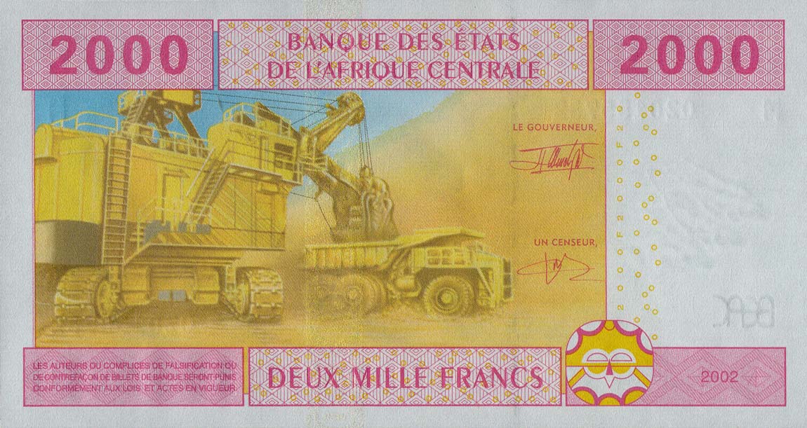 Back of Central African States p308Ma: 2000 Francs from 2002