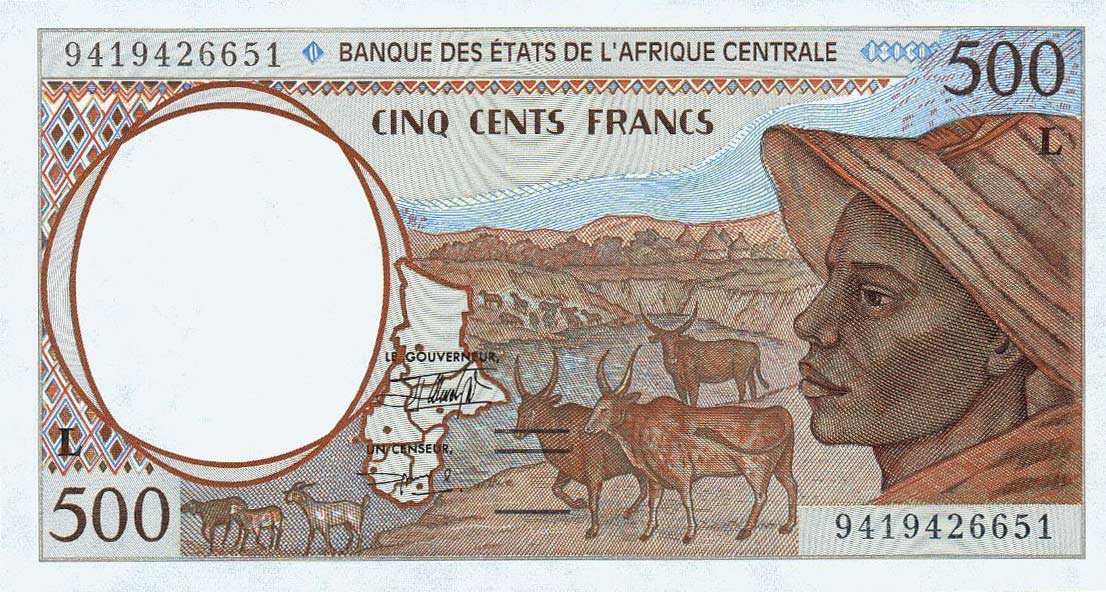 Front of Central African States p401Lb: 500 Francs from 1994