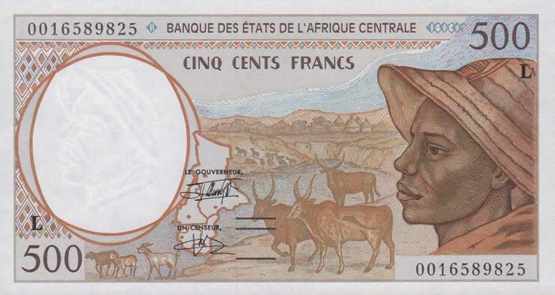 Front of Central African States p401Lg: 500 Francs from 2000