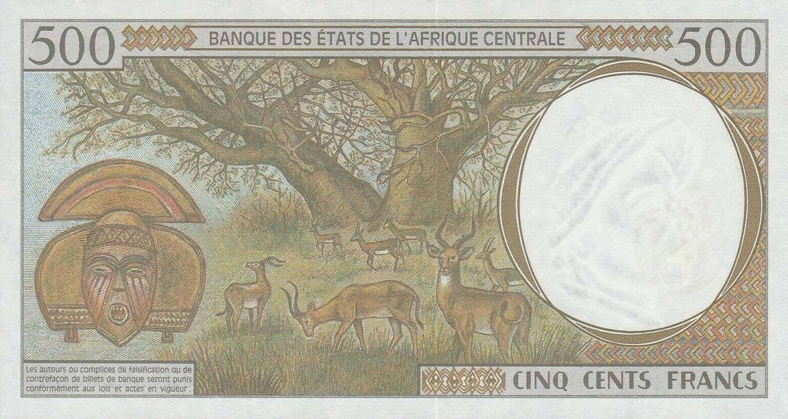 Back of Central African States p401Lh: 500 Francs from 2002