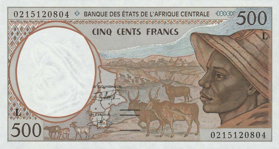 Front of Central African States p401Lh: 500 Francs from 2002