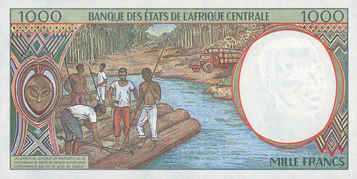 Back of Central African States p402La: 1000 Francs from 1993