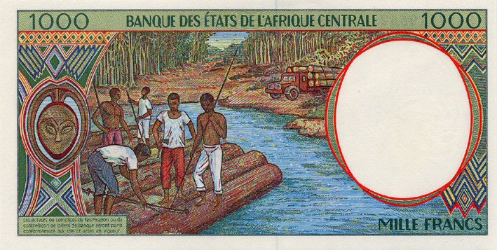 Back of Central African States p402Lb: 1000 Francs from 1994