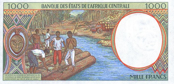 Back of Central African States p402Lc: 1000 Francs from 1995