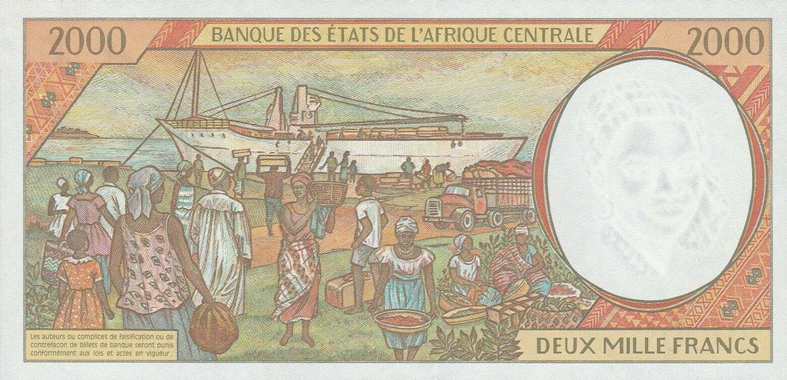 Back of Central African States p403Le: 2000 Francs from 1998