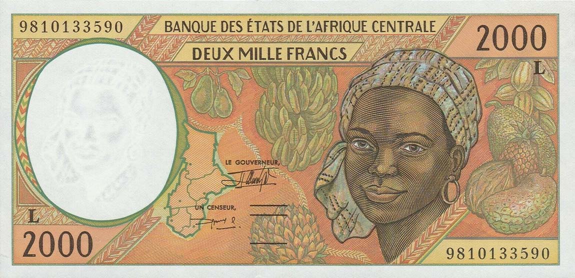 Front of Central African States p403Le: 2000 Francs from 1998